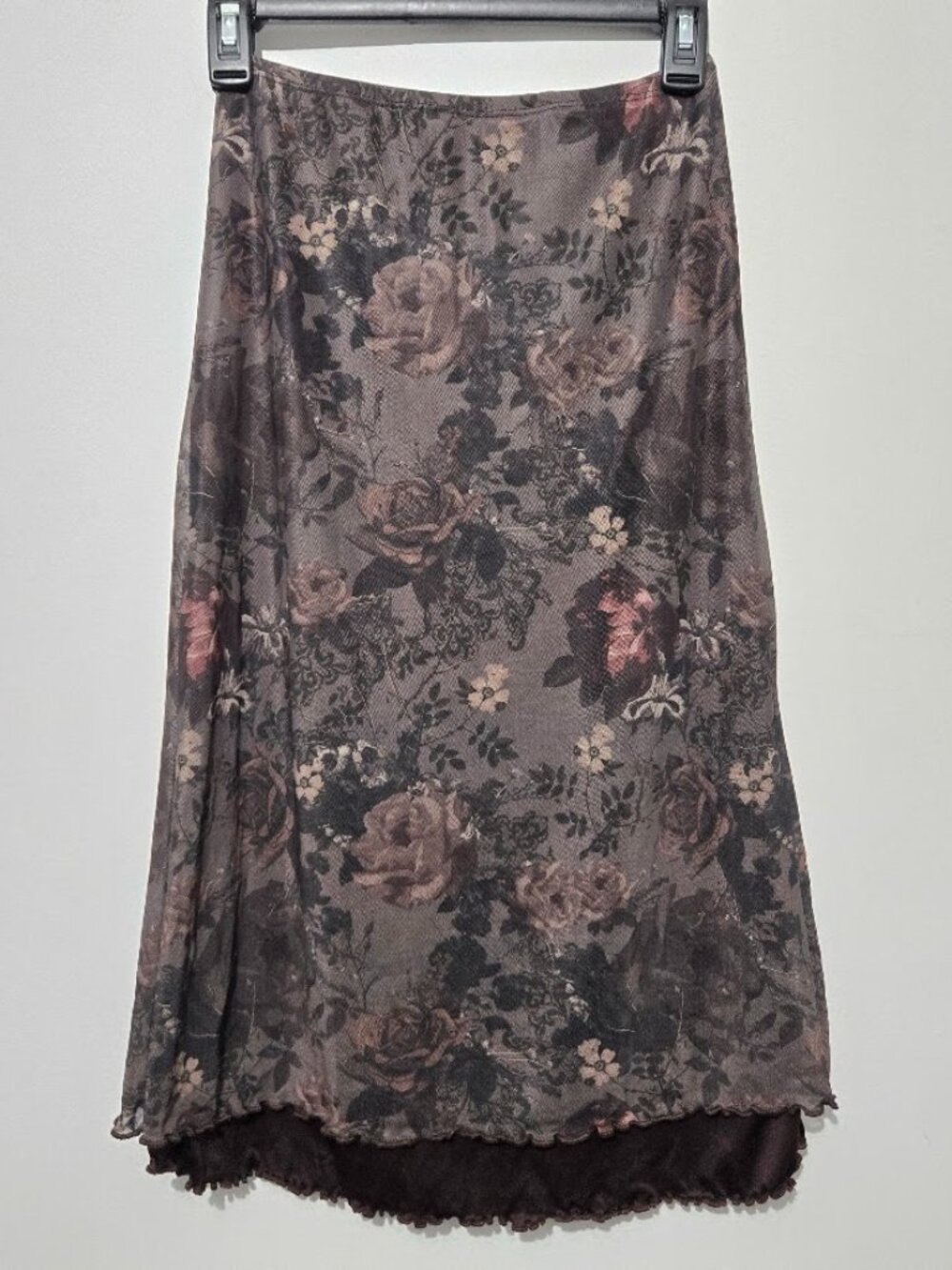 Shein Dark Floral Fairy Sheer Overlay Midi Skirt Size S Gothic Romantic Feminine